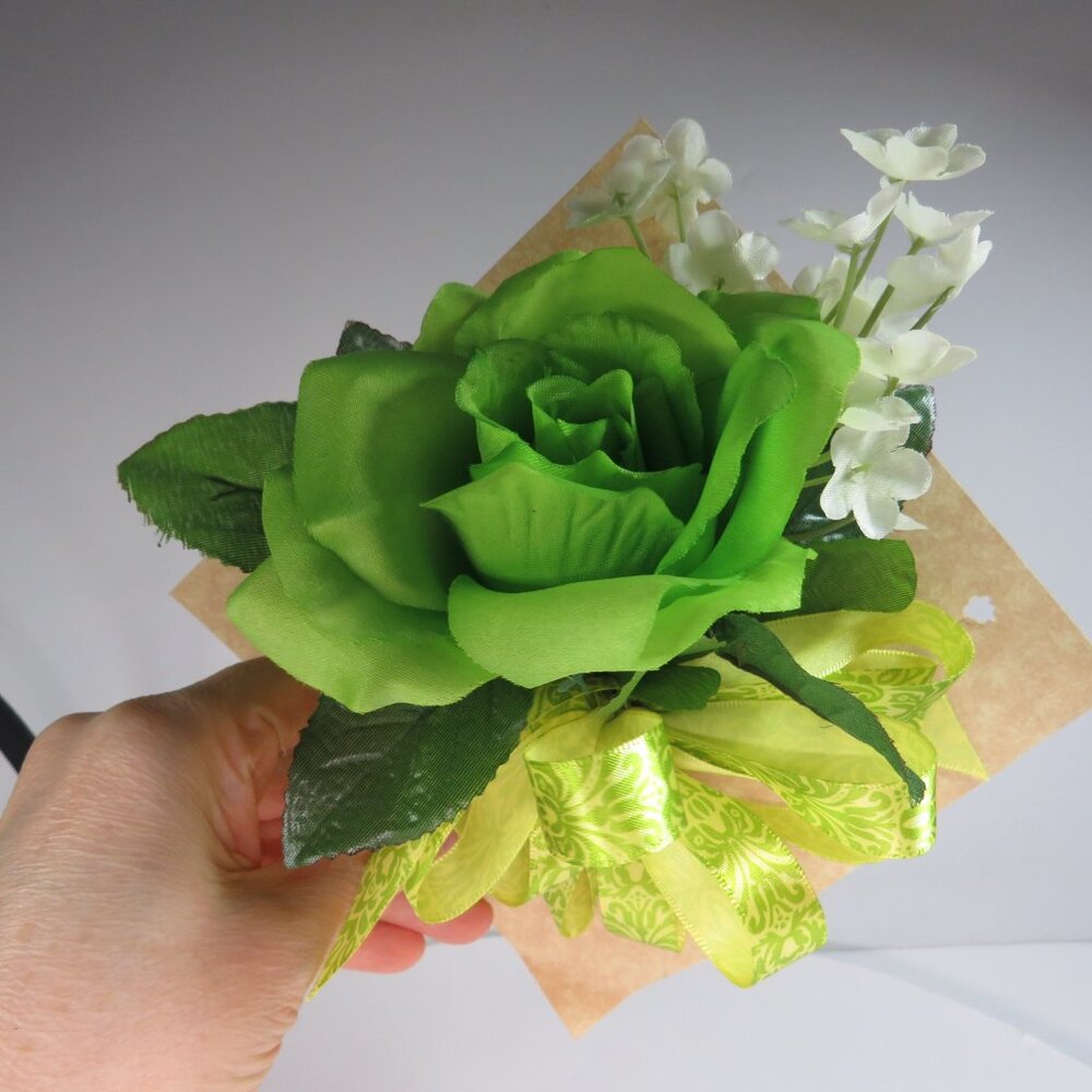 Green Rose Corsage w corsage pin St Patrick's Day #3 Silk Flowers